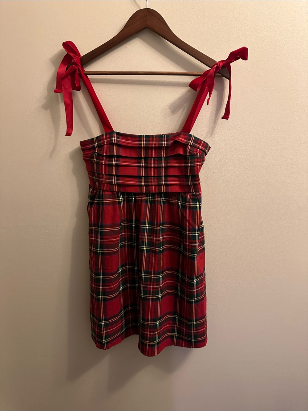 Francesca's Collections Red Plaid Tie-Shoulder Sundress